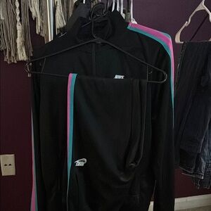 Nike Black Tracksuit with Pink and Blue Stripes